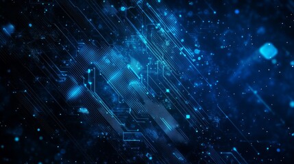 Poster - An abstract artistic representation of a futuristic digital network, featuring glowing particles and intricate geometric shapes in a cyberspace environment, highlights technological advancements