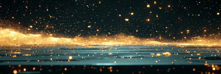 Wall Mural - Sparkling golden dust falling on a dark background.