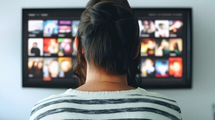 A woman accesses OTT content on her smart TV at home.