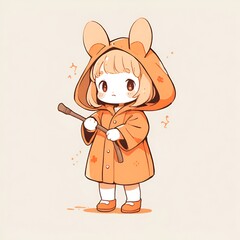 Poster - Cute Girl in a Orange Hooded Coat