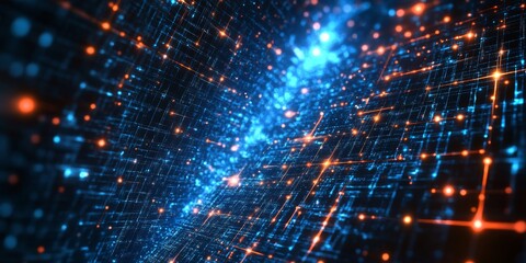 Poster - A mesmerizing digital abstract wallpaper that features glowing connections, intricate data streams, and stunning fractal designs, all set in vibrant blue and yellow hues, truly inspiring creativity