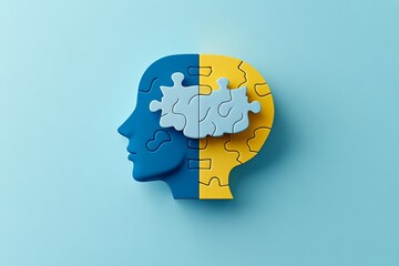 Poster - Cognitive productivity Social neural dynamics Abstract puzzle piece human head with brain representing problem solving intelligence and mental challenges in a minimalistic design