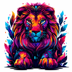 Wall Mural - Colorful lion. Vector illustration isolated on a white background.