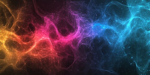 Poster - This stunning digital background features vibrant fractal clouds in a cosmic blend of colors, making it perfect for technology and cyberspacethemed designs that engage and impress viewers