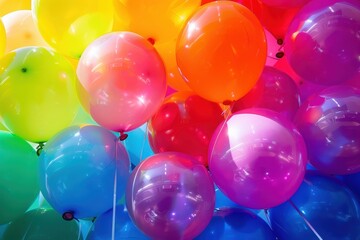 Poster - Colorful balloons floating together, creating a cheerful atmosphere at a lively celebration, perfect for parties or festive events during the daytime
