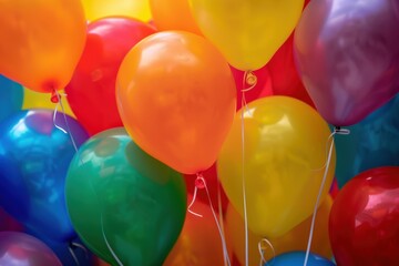 Poster - Colorful balloons floating together, creating a cheerful atmosphere at a lively celebration, perfect for parties or festive events during the daytime