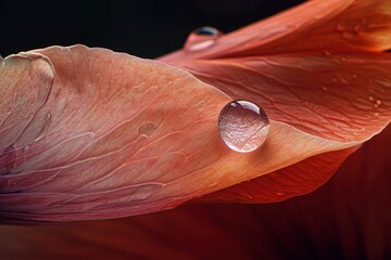 Poster - A close-up view of a water droplet resting on the delicate petal of a flower during early morning light
