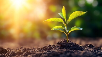 Poster - Young plant sprouting in sunlight, environmental