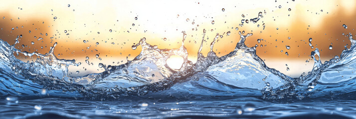 Canvas Print - Water splashing in front of a sunset.