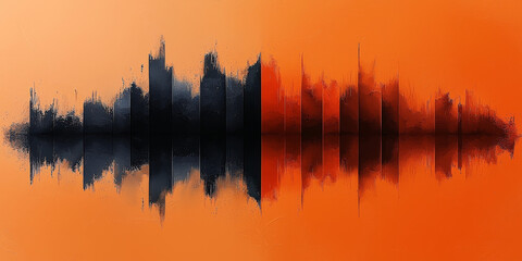 Abstract digital art with black and orange brushstrokes.