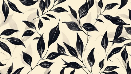 Seamless pattern background of abstract black leaves-