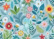 © Arethaawykoff - Whimsical floral pattern featuring blooming flowers for spring, lush greenery for summer, vibrant leaves for autumn, and snowflakes for winter, set against a soft