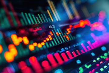 Fototapete - Vibrant stock market data visualization with colorful graphs and charts depicting financial trends and activity during the trading session