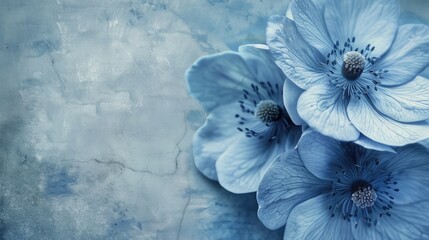 Sticker - Blue flowers in close-up with vintage or retro background.