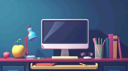 Poster - A desktop computer monitor sitting on a office desk, suitable for business or home use