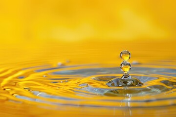 Wall Mural - A single water droplet falls into a bright yellow ceramic bowl