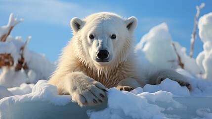 Ours polaire sur un bloc de glace détaché de la banquise, fonte des glaces, réchauffement climatique