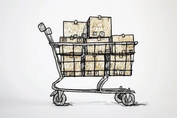 A shopping cart full of boxes and packages, ideal for e-commerce or commercial use