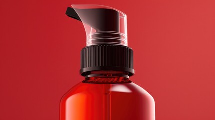 A close-up shot of a bottle on a bright red background, suitable for use in product or packaging design