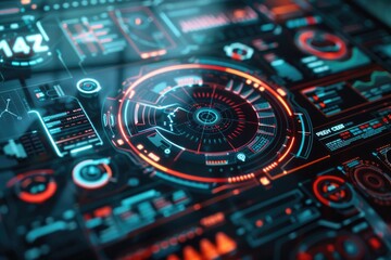Poster - A detailed look at a futuristic computer interface with glowing buttons and wires