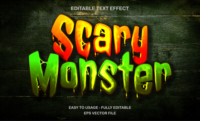 Scary monster editable text effect template. shiny movie title futuristic modern style typeface. Premium vector