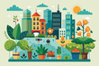 © SaroStock - A vibrant urban garden showcasing diverse plants, flowers, and buildings under a bright sun, illustrating harmony between nature and city life in modern design