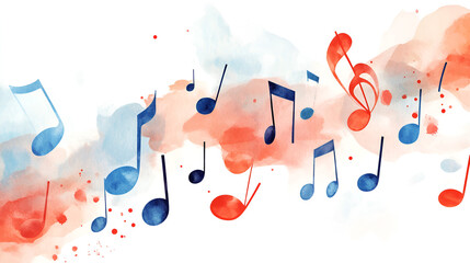 Watercolor Music Notes with Red and Blue Tones - Perfect for Music, Arts, and Design Projects