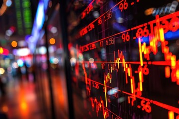 Poster - A display of stock prices on a city wall, providing real-time financial information to passersby