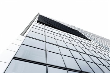 Poster - a tall building with a distinctive black flag on the rooftop, ideal for use in cityscape or architec