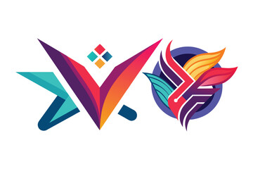 Poster - Two vibrant logos representing modern design trends combine geometric shapes and colorful elements to showcase creativity in branding