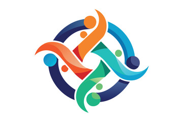 Poster - Colorful abstract logo representing unity and collaboration among diverse groups of people, designed with interwoven shapes and vibrant colors conveying harmony