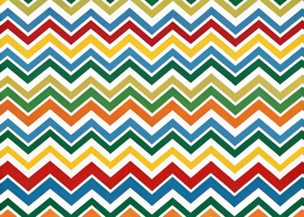 A seamless repeated pattern of chevrons in varying colors and sizes, creating an optical illusion of endlessness on a white backdrop