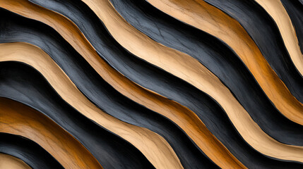 Wall Mural - Abstract Wooden Wall Panel with Wavy Stripes - Modern Interior Design Background