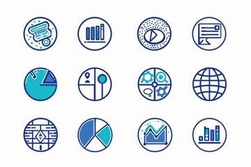 Poster - A set of nine different business and finance icons, including symbols for money, stock market, investment, and more