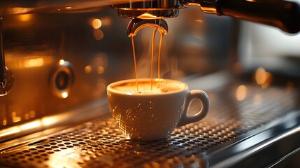 Wall Mural - Espresso Machine Pouring Coffee into a Cup