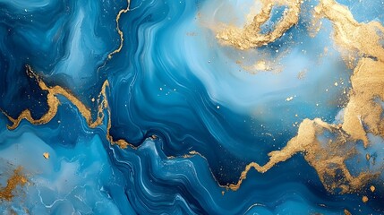 Wall Mural - Abstract Blue and Gold Swirling Liquid Art