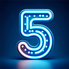 Wall Mural - 3d blue neon number 5 isolated on white background