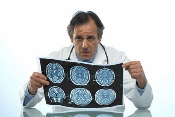 Poster - A scientist displaying a medical image of a brain scan