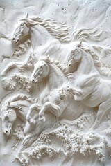 Wall Mural - Group of horses running in snowy terrain, ideal for winter sports or outdoor activities