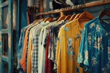 Poster - A bunch of shirts hanging on a rack