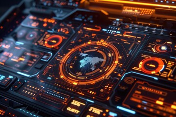 Poster - Close-up view of a computer screen displaying a world map