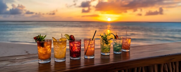 Tropical Cocktails at Sunset on a Beach