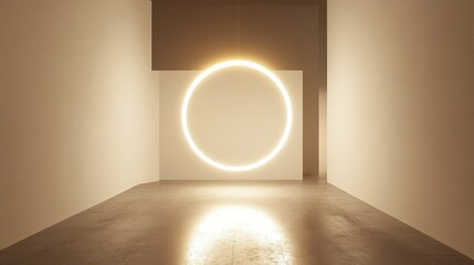 Wall Mural - minimalistic room with illuminated circular light