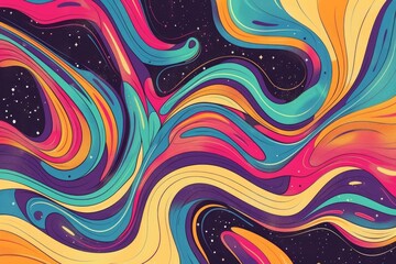 Poster - a vibrant, colorful abstract design featuring swirling shapes and twinkling stars