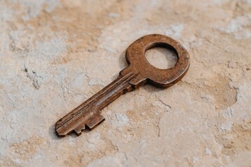 Sticker - Rusty old key on a weathered surface