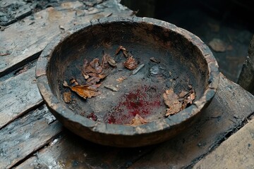 Sticker - Fallen leaves in a wooden bowl