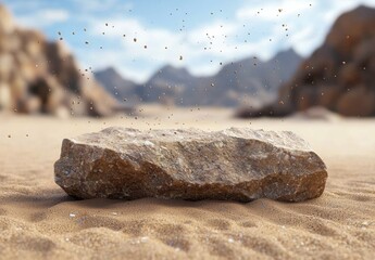 Poster - rocky desert landscape with blowing sand