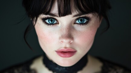 Wall Mural - Captivating blue-eyed woman with dark hair