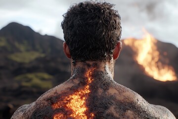 Canvas Print - Dramatic fiery back of person in nature