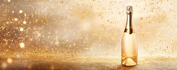 A Champagne Bottle on a Glittering Gold Background